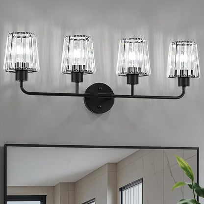 Black Vanity Lights, 4-Light Crystal Bathroom Light Fixtures | Modern Bathroom Vanity Light E26 Wall Light over Mirror (Exclude Bulb)