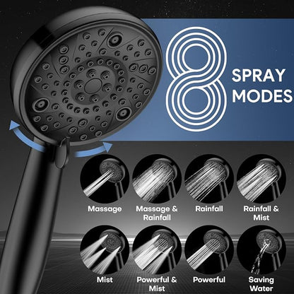 FEELSO Shower Head with Handheld Spray, 8" High Pressure Rain Showerhead | 7+8 Modes Dual Shower Head, Anti-Clog Nozzles, 71” Shower Hose Extra Long, Adjustable Holder, Shower Separately or Together