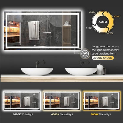 Hivone 72"X36" LED Bathroom Mirror with Lights, Anti-Fog, Dimmable, Backlit + Front Lit, Smart Bathroom Vanity Mirror, Memory Function, Shatterproof, Tempered Glass (Horizontal/Vertical)