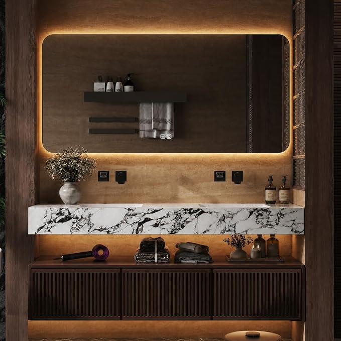 104 Inch Floating Bathroom Vanity with Double Sink, Modern Design, 2 Soft-Close Drawers, with Smart LED Defog Mirror, Wall-Mounted Bath Room Vanities for Large Bathrooms, Fully Pre-Assembled