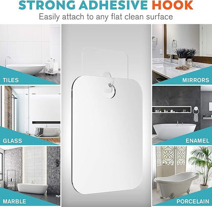 HONEYBULL Fogless Shower Mirror for Shaving – Anti-Fog Acrylic Mirror with Razor Holder, No-Drill Wall Mount, Flat Design for Steam Showers, Large 8x10in