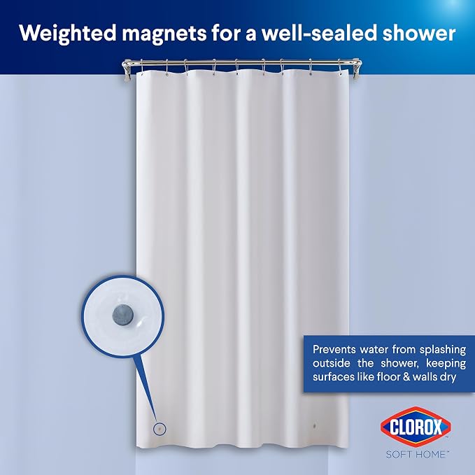 Clorox Shower Curtain Liner, Premium Medium-Weight Durable Waterproof 6g PEVA for Bathroom with Weighted Magnets, Extra Long 54" x 78", Frosty 1 Pack