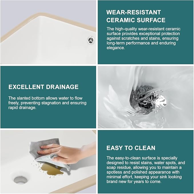 Undermount Bathroom Sink 20''x14'' White Rectangle Bathroom Sink Porcelain Ceramic Sink Vanity Basin Lavatory Sink Vessel Sink