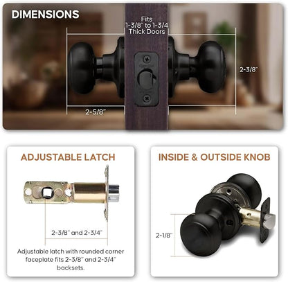 Copper Creek Colonial Passage Interior Door Knob – ANSI Grade-3 Certified, Modern Heavy Duty Handle, Easy Install and Reversible for Bedroom, Bathroom and Closets – Matte Black (2 Pack)