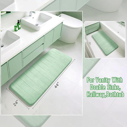 Yimobra Long Bath Mat 44"x24", Super Soft Quick Dry Memory Foam Bathroom Rug, Water Absorbent, Non Slip Backing Machine Washable for Tub Shower, Thick Comfort Support, Pale Green