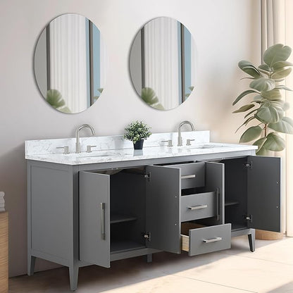 Vanity Art 72 inch Bathroom Vanity with Double Sink & Ceramic Top, Vanity Cabinet with Soft-Closing Doors, Drawers, Solid Wood Frame, Cashmere Gray, Golden Brushed Handware