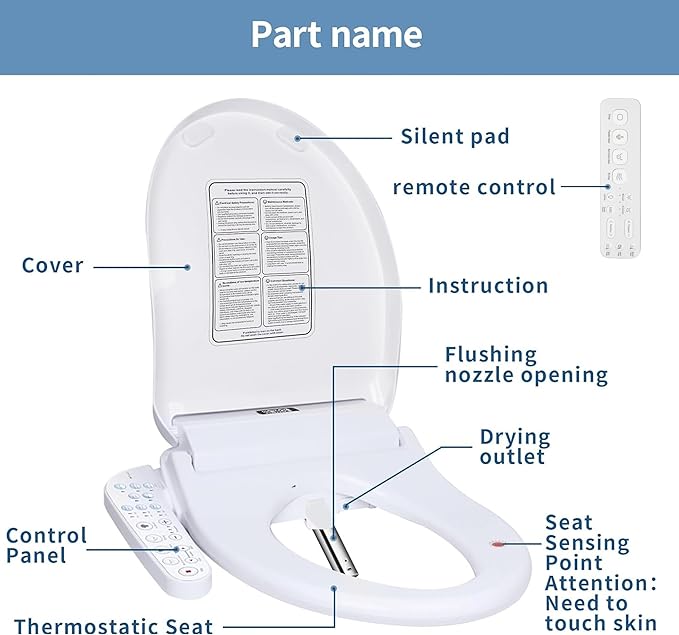 KERDE P30B Bidet Toilet Seat - Dual Control (Side Panel & Remote), Warm Water Wash, Heated Seat, Warm Air Dryer, LED Night Light,Existing Toilets Electric Bidet Elongated Electronic Heated Smart