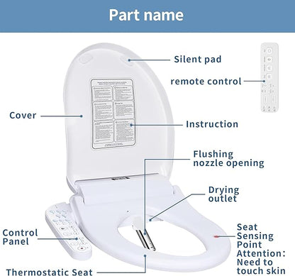 KERDE P30B Bidet Toilet Seat - Dual Control (Side Panel & Remote), Warm Water Wash, Heated Seat, Warm Air Dryer, LED Night Light,Existing Toilets Electric Bidet Elongated Electronic Heated Smart