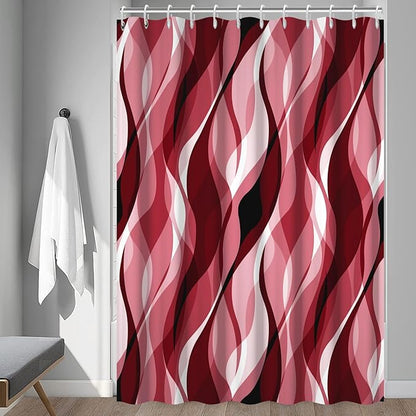 Red Shower Curtain, Modern Abstract Ombre Red Striped Shower Curtain Set for Bathroom Waterproof Shower Curtain with Hooks, 72x84 Inch