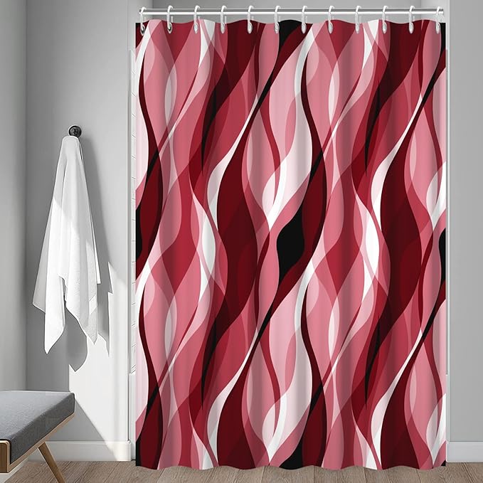 Red Shower Curtain, Modern Abstract Ombre Red Striped Shower Curtain Set for Bathroom Waterproof Shower Curtain with Hooks, 72x78 Inch