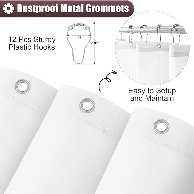 OLANLY Luxury Red and White Ombre Shower Curtain Sets with 12 Hooks, Waterproof and Washable Decorative Shower Curtains for Bathroom, 72x72 Inches