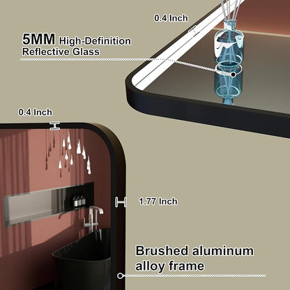 28"x36" Black LED Bathroom Mirror with Lights, 3000K/4500K/6000K | Stepless Dimmable, Memory, Anti-Fog,Aluminum Frame Wall Mounted Lighted Bathroom Vanity Mirror, ETL Listed, IP54 Waterproof