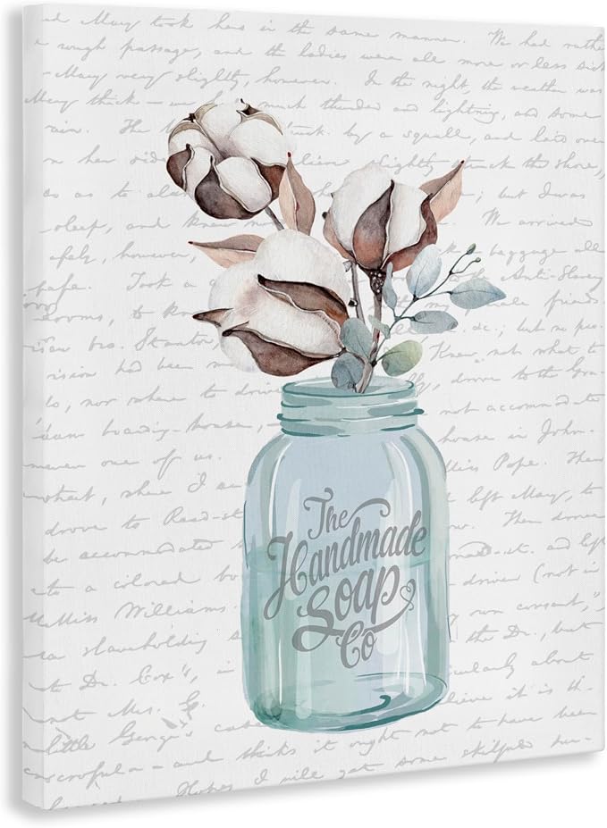 'Handmade Soap Jar & Cotton Flower'| Canvas Art | Stupell Industries | 24 x 30 Inches, Easy to Hang and Sturdy, Made in USA, by Lettered and Lined