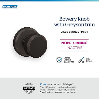 SCHLAGE Knob with Greyson Trim Non-Turning Lock, Aged Bronze (F170 BWE 716 GSN)