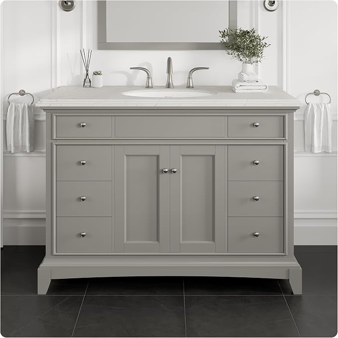 Elite Stamford 42 in. Gray Single Sink Bath Vanity with Carrara Quartz Top and Porcelain Sink