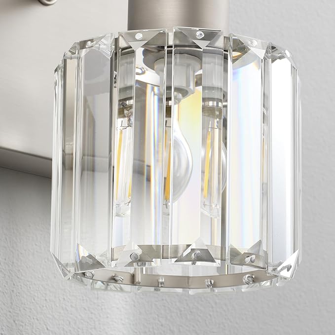 PRESDE 4-Light Brushed Nickel Vanity Light,Crystal Modern Bathroom Light Over Mirror,Wall Lighting Over Mirror Fixture
