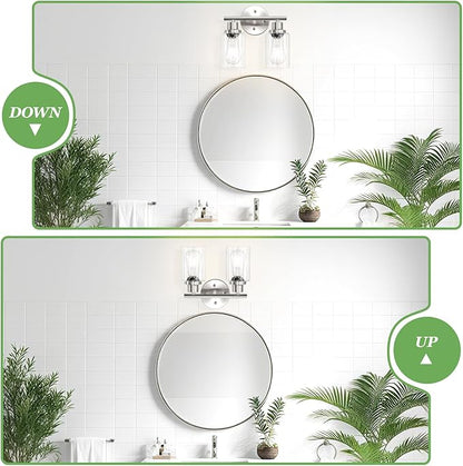 2-Light E26 Bathroom Light Fixtures, Modern Brushed Nickel Vanity Lights for Bathroom with Clear Glass Shade, Mirror Kitchen Hallway Cabinet Living Room Sconces Wall Lights