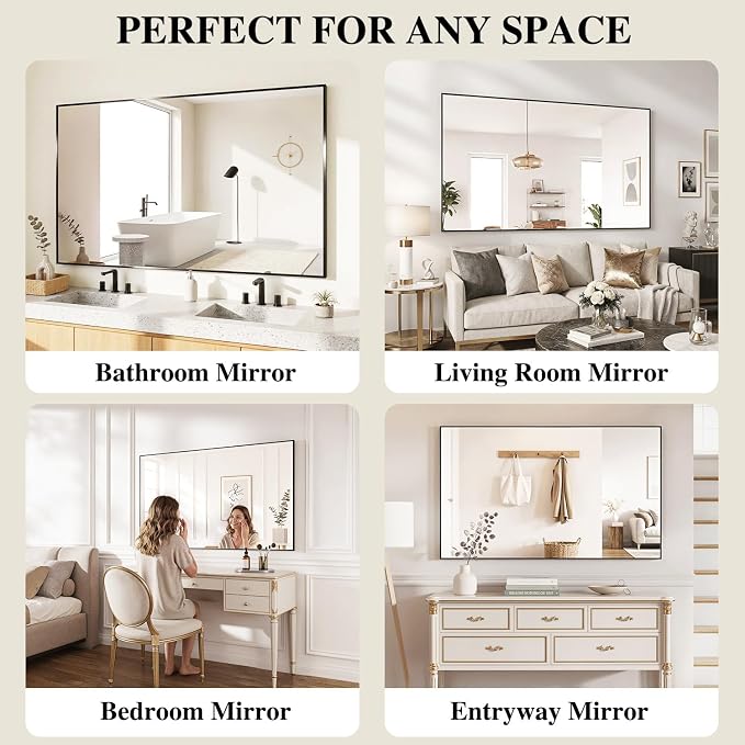 Koonmi Black Mirrors for Wall, 30x30 Inch Bathroom Mirror, Rectangular Wall Mirror for Living Room Bedroom Bathroom, Hangs Horizontally or Vertically