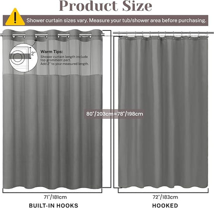 SORTTO No Hook Slub Shower Curtain with Liner, 71x80, Grey | Snap in Liner, 3 in 1, Bamboo Texture, Hotel Style, Waterproof Fabric, Mesh Top Window, Corner Magnets, Machine Washable