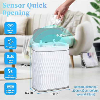 Ogikey Bathroom Small Trash Can with Automatic Touchless Lid, 2.6 Gallon Smart Garbage Can Narrow Waterproof Trash Bin for Bedroom, Office, Living Room
