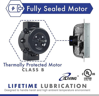 iLiving New Upgraded 10" Wall Mounted Exhaust Fan - Automatic Shutter - Variable Speed - Vent Fan For Home Attic, Shed, or Garage Ventilation, 65 Watts, 820 CFM, 1200 SQF Coverage Area