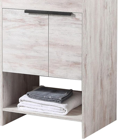 Phoenix 24 Inch Bathroom Vanity with Sink – Modern Design, Soft-Close Doors, Storage Drawers, Durable Build – Rustic White for Small Bathrooms (Full Assembly Required)