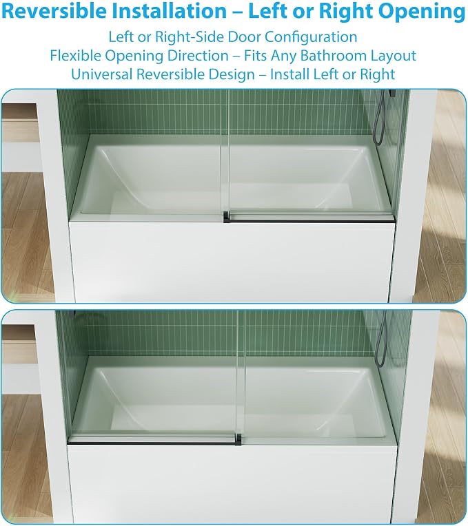 Shower Doors 60" W x 59" H, Sliding Glass, Shower Door with 1/4" (6mm) Clear Tempered Glass for Bathroom