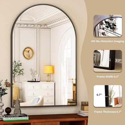 HARRITPURE Arched Wall Mirror 30"x40" Black Arch Bathroom Vanity Mirror | Metal Frame Modern Mirror for Living Room, Bedroom and Entryway Dresser Decor