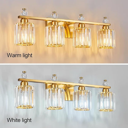 Bathroom Vanity Lights 4-Light Gold Modern Crystal Vanity Light Fixtures Over Mirror Crystal Bathroom Vanity Lighting Fixtures
