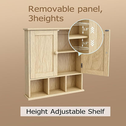 TaoHFE Natural Wooden Color Bathroom Wall Cabinet with 2 Door Adjustable Shelves,Over The Toilet Storage Wall Mounted Medicine Cabinets for Bathroom Laundry Room Kitchen