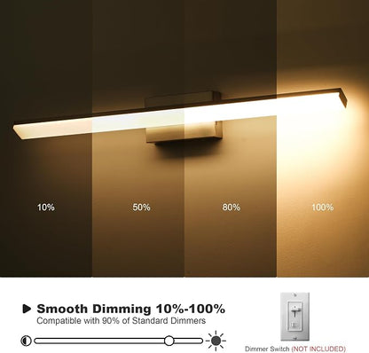 mirrea 48in 5CCT Brushed Nickel LED Vanity Lights for Bathroom Over Mirror | 5 color temperatures,Adjustable light angle,ETL listed,Dimmable,Bathroom lighting fixtures,Eye-friendly,Frosted acrylic shade