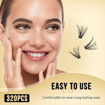 QUEWEL Lash Clusters 320Pcs 30D C Curl Lash Cluster Eyelash Extensions | Cluster Lashes Mix12-18mm Individual Eyelashes Clusters Wispy Lash Clusters Thin Band Soft to Use at Home(30D C Mix12-18)