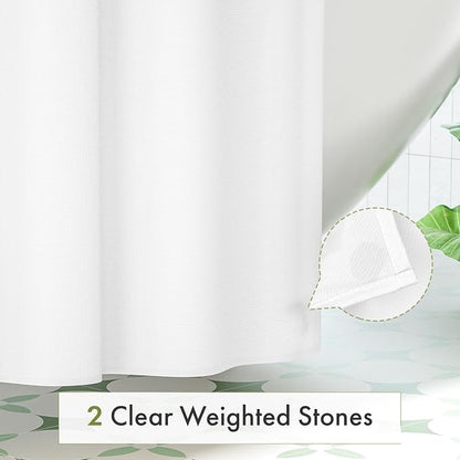 Long Shower Curtain Liner Washable 72x80 Inches, White Shower Liner Fabric with 2 Bottom Stones, Waterproof 2-in-1 Shower Curtain and Liner, 12 Grommet Holes, 120 GSM, White