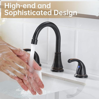 Bathroom Faucet 3 Holes, 8 Inch Widespread Faucet 2 Handle Bathroom Sinks Faucets Lead-Free Oil Rubbed Bronze Bath Sinks Faucets with Pop-up Drain Stopper and Supply Hoses