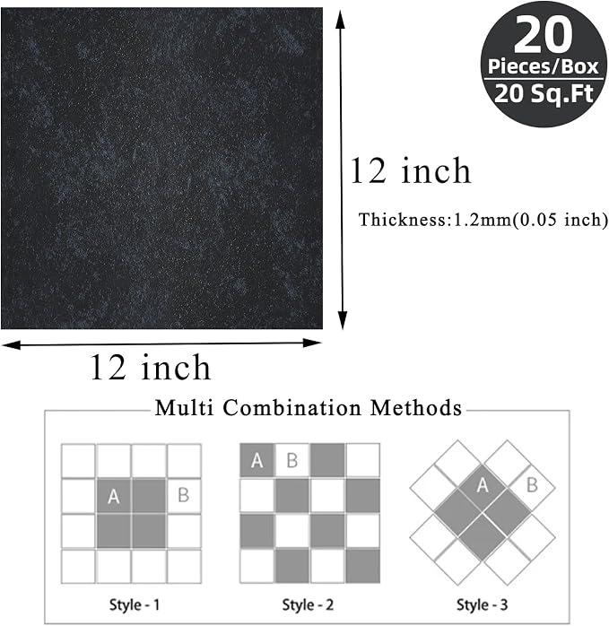 Peel and Stick Floor Tile 12 x 12 Inch Self Adhesive Marble Vinyl Flooring | waterproof and removable sticker tiles, 20-pack covers 20 Sq. Ft, DIY tiles for bedroom, bathroom, kitchen and dining room