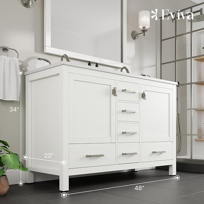 Aberdeen 48 in. White Double Sink Bath Vanity with Carrara Quartz Top and Undermount Porcelain Sinks