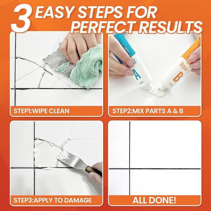 Tile Repair Kit Pure White, Floor Ceramic & Porcelain Tile Chip Repair Kit | Fast Fix Chips, Cracks, Holes & Scratches, Strong Bond Ceramic Tile Paste Filler & Tile Crack Repair On Kitchen & Bathroom