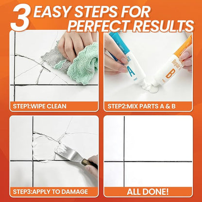 Tile Repair Kit Pure White, Floor Ceramic & Porcelain Tile Chip Repair Kit | Fast Fix Chips, Cracks, Holes & Scratches, Strong Bond Ceramic Tile Paste Filler & Tile Crack Repair On Kitchen & Bathroom
