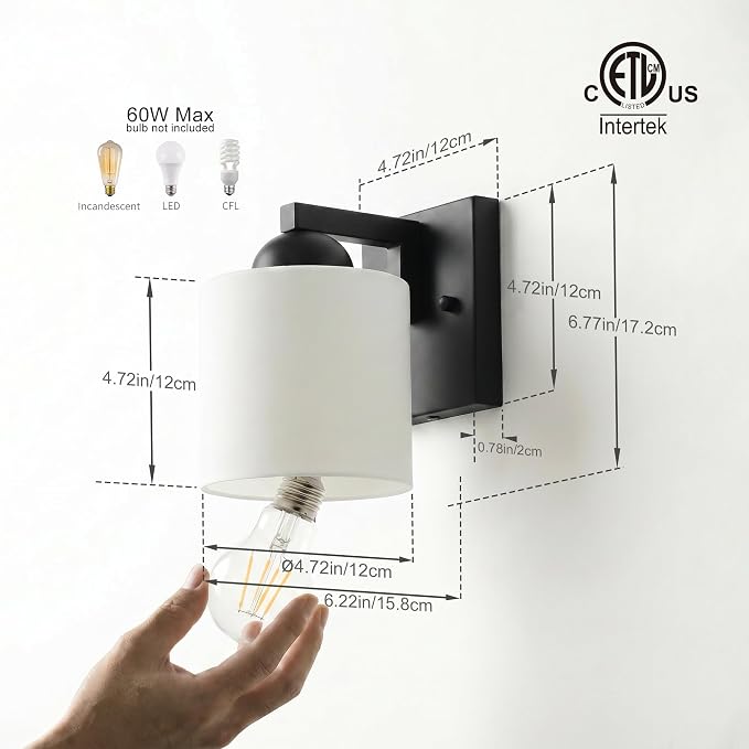 mirrea 1-Light Black Bathroom Vanity Light with White Glass Shade | Over Mirror,Wall Sconce,ETL listed,Bathroom Lighting Fixtures,Elegant Design,Milk White Glass Shade,Easy Installation