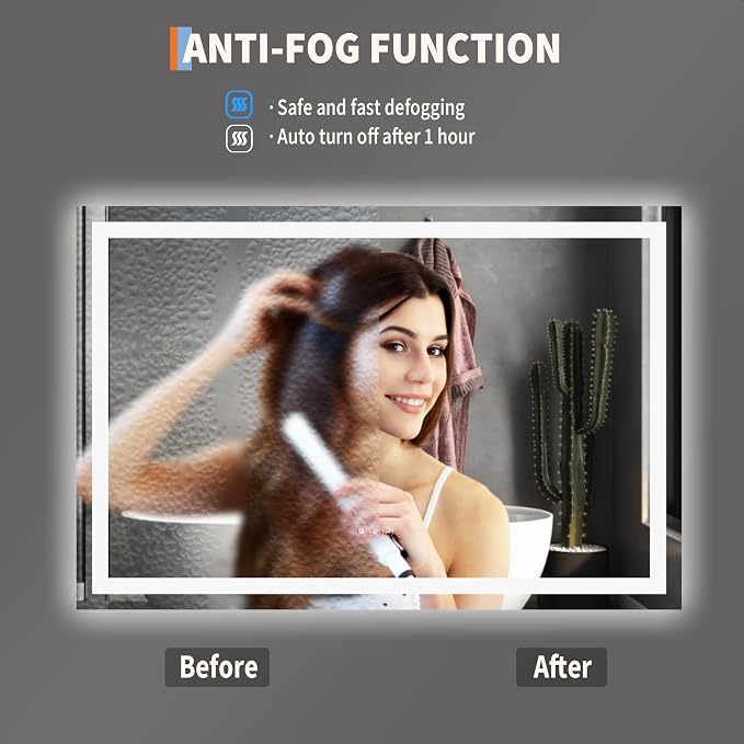 LED Bathroom Mirror 45 x 30 inch, Lighted Bathroom Vanity Mirror with Front Light and Backlit Ambient Light, Frameless Wall Mounted Mirror with Adjustable Color Temperature, 5mm HD Glass