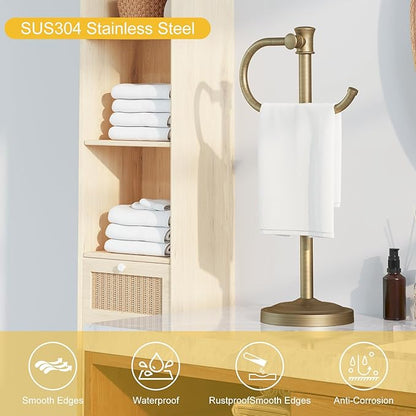 BESy 17 Inch Antique Brass Stand Towel Bar Hanger Hand Towel Bar Bathroom Vanity Countertop Towel Holder Free Standing Stainless Steel Towel Ring Hardware Accessories Towel Rack