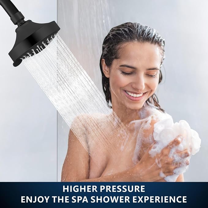 High Pressure Shower Head - 5 Spray Modes Powerful Pressure Boosting Showerhead For Bathroom - High Flow Fixed Showerheads (Matte Black)