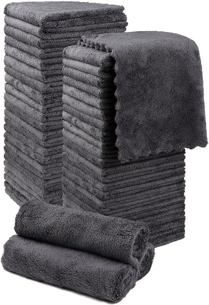 Orighty Washcloths 48 Pack, Ultra Soft Face Towels 12 x 12 inch | Absorbent & Quick Drying Coral Velvet Wash Cloths Bulk, Multi-Purpose Face Cloth for Household, Cleansing and Sport (Grey)