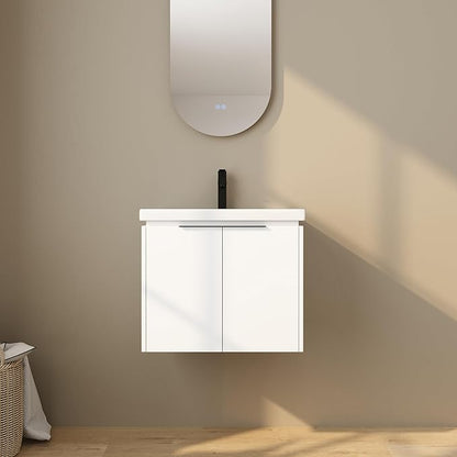 24 Inch Bathroom Vanity with Sink,Wall Mounted Bathroom Vanity Sink Combo with Soft Close Doors for Small Space,Modern Floating Bathroom Vanity with Top Basin & Storage Cabinet,White
