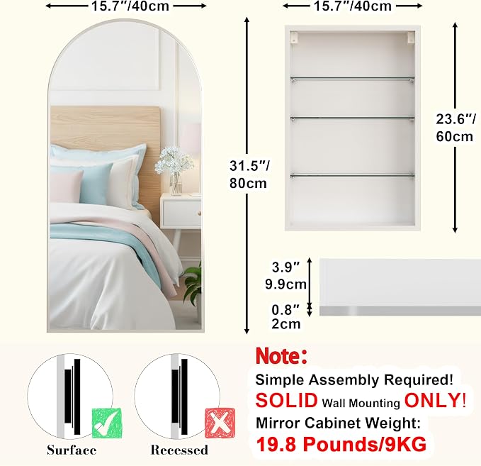 FKWin Medicine Cabinet Mirror, Wall-Mounted Mirror Cabinet, 16x32 Inch | Medicine Cabinets for Bathroom, Easy Install, Adjustable Shelves, Reversible Door, Bathroom Upgrade, Silver Metal Frame