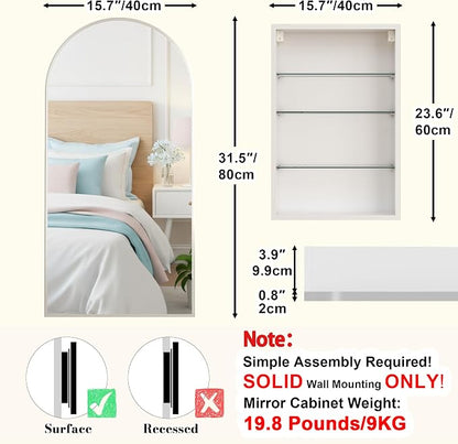 FKWin Medicine Cabinet Mirror, Wall-Mounted Mirror Cabinet, 16x32 Inch | Medicine Cabinets for Bathroom, Easy Install, Adjustable Shelves, Reversible Door, Bathroom Upgrade, Silver Metal Frame