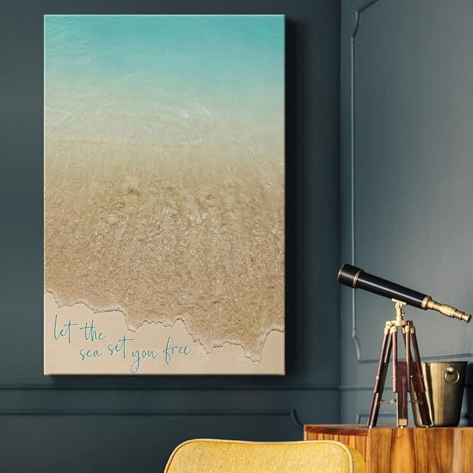 Renditions Gallery Beach Canvas Wall Art Home Decorations Paintings Blue Grey Ocean View Canvas Modern Abstract Wall Hanging Artwork for Bedroom Living Room Office Kitchen - 24"x36" LT02