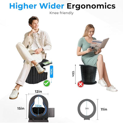 Portable Toilet for Adults, Foldable Plastic Toilet, with Lid and Paper Holder Travel Porta Potty for Adults Camping, Hiking, RV, Fishing, Beach, Road Trip, Truck, Hunting (Black)