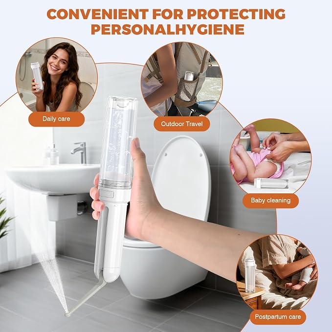 Portable Bidet for Travel Electric Bidet Sprayer with Universal Adapter | 3 Pressure Modes Rechargeable Electric peri bottle 180 ml Waterproof Handheld Bidet for Women Men Personal Hygiene