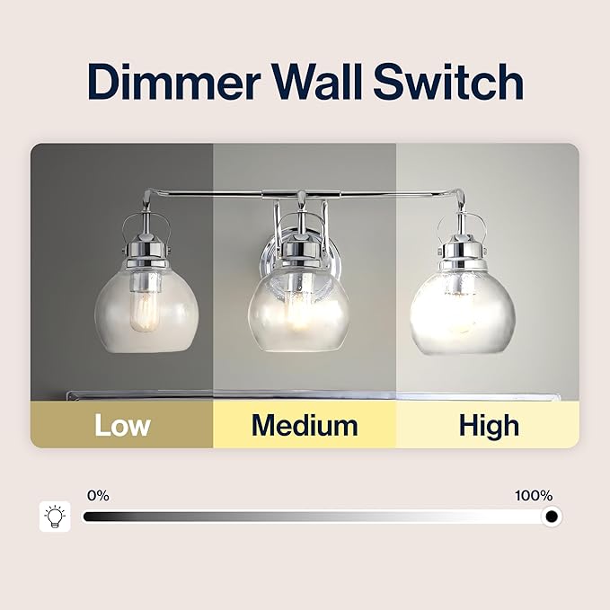 JONATHAN Y 24" Chrome Shirley 3-Light Bathroom Vanity Light, Metal Wall Sconce, Clear Seeded Glass Shade, Modern Transitional Farmhouse Fixture, LED Bulbs Included (JYL7405A)